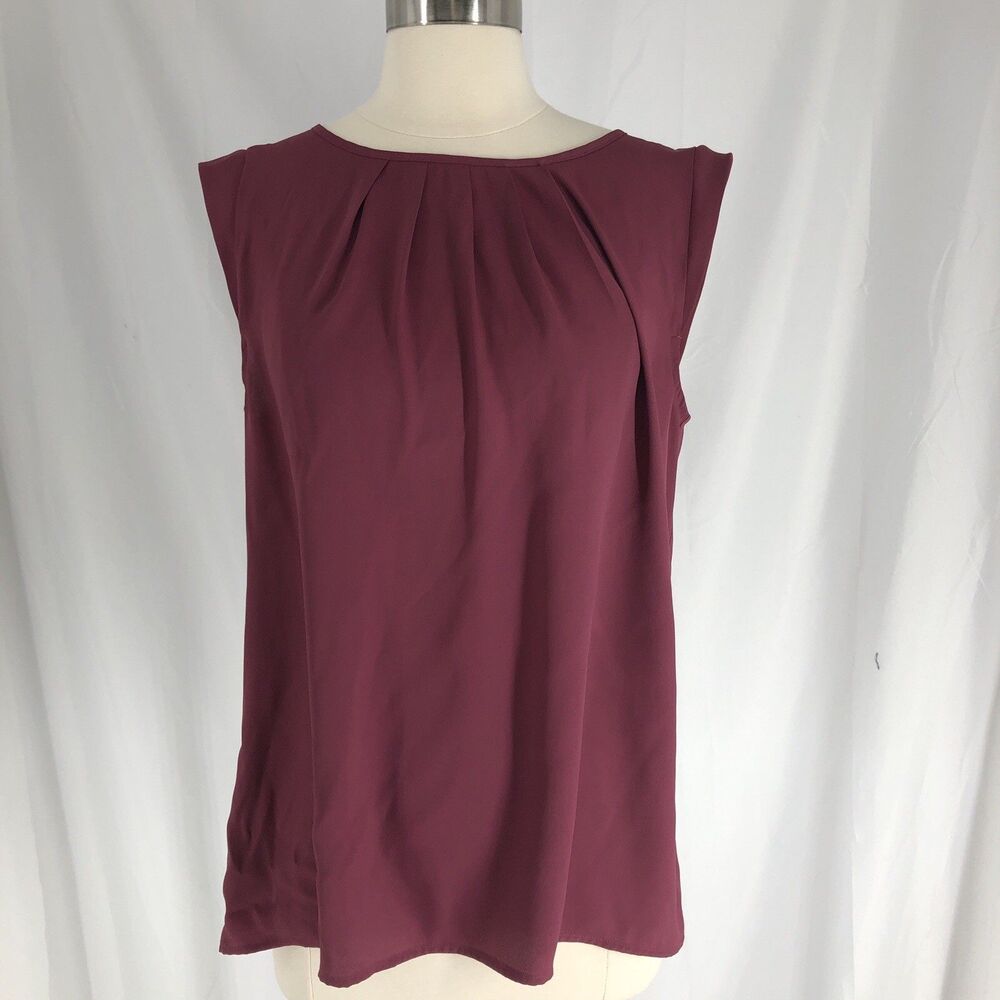 LOFT Red Sleeveless Tie Back Blouse Medium Pleated Chic Top